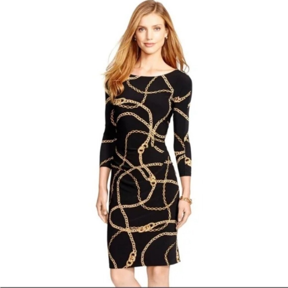 Lauren Ralph Lauren Black Dress with Gold Chain Pattern